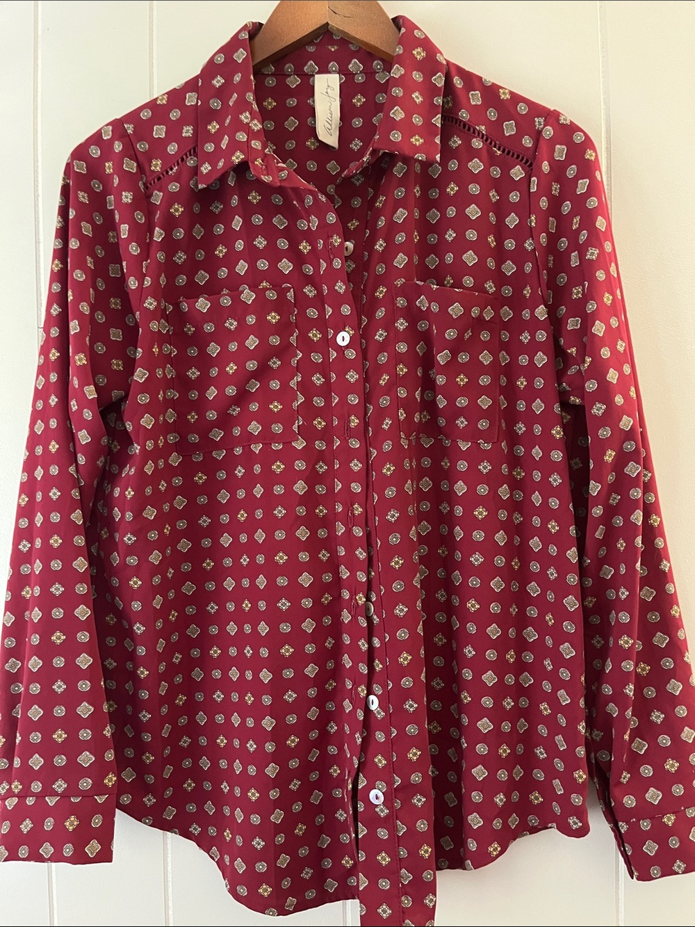 Allison Joy Burgundy Printed Button-Up Shirt